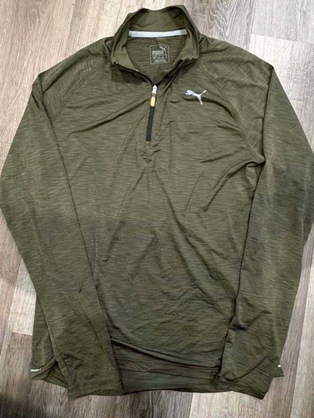 Puma Core-Run LS HZ Tee Size S Olive Green Quarter Zip Running Shirt